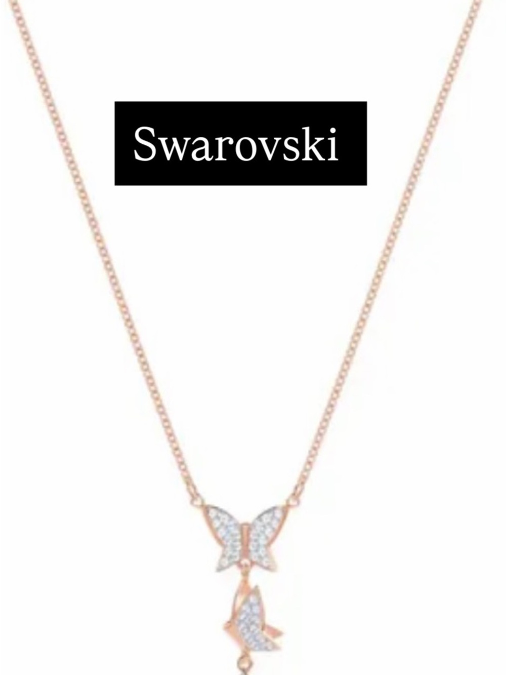 Swarovski Rose Gold Butterfly Pendant Necklace - Clear Crystal